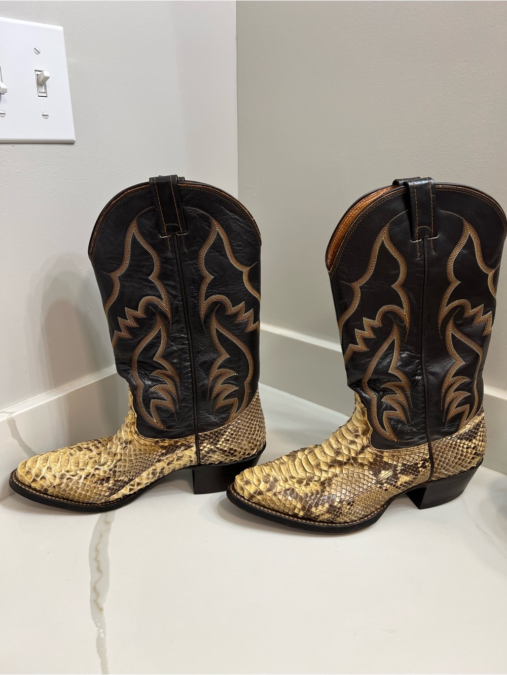Nocona Black and Gold Exotic Python Western Boots - Picture 4 of 10